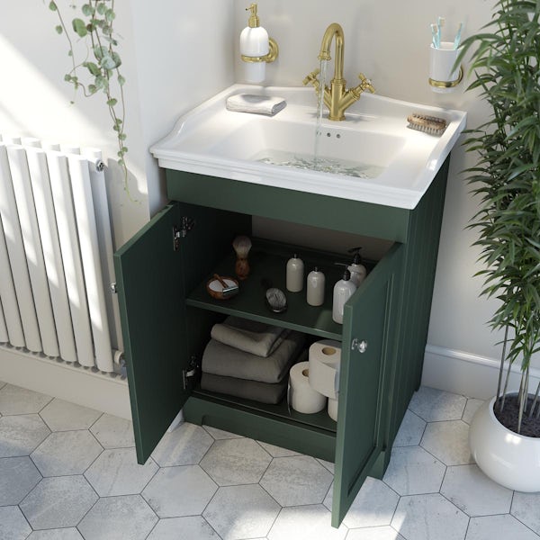 The Bath Co. Ascot green floorstanding vanity unit and ceramic basin 600mm
