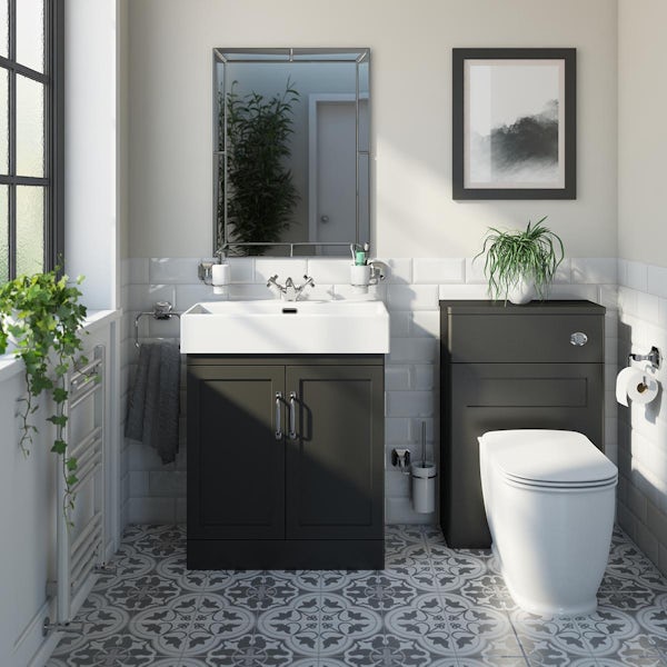 The Bath Co. Aylesford dark grey floorstanding vanity unit and ceramic basin 700mm with tap