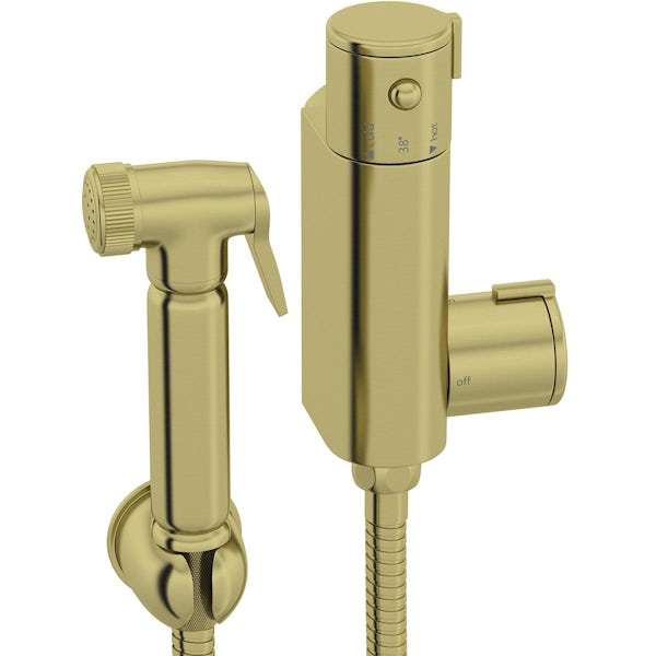 Orchard brushed brass douche kit with thermostatic mixer valve