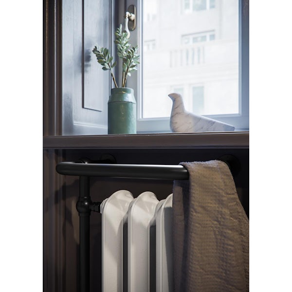 Terma Plain white & black cast iron heated towel rail 900 x 490