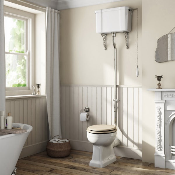 The Bath Co. Camberley high level toilet with ivory soft close seat with pan connector