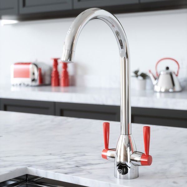 The Tap Factory Vibrance kitchen mixer tap with chrome and post box finish