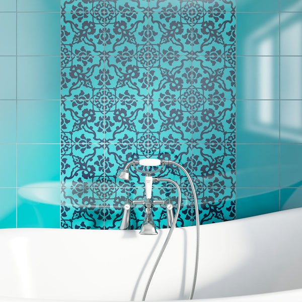 V&A santiago décor turquoise blue gloss tile 198mm x 198mm