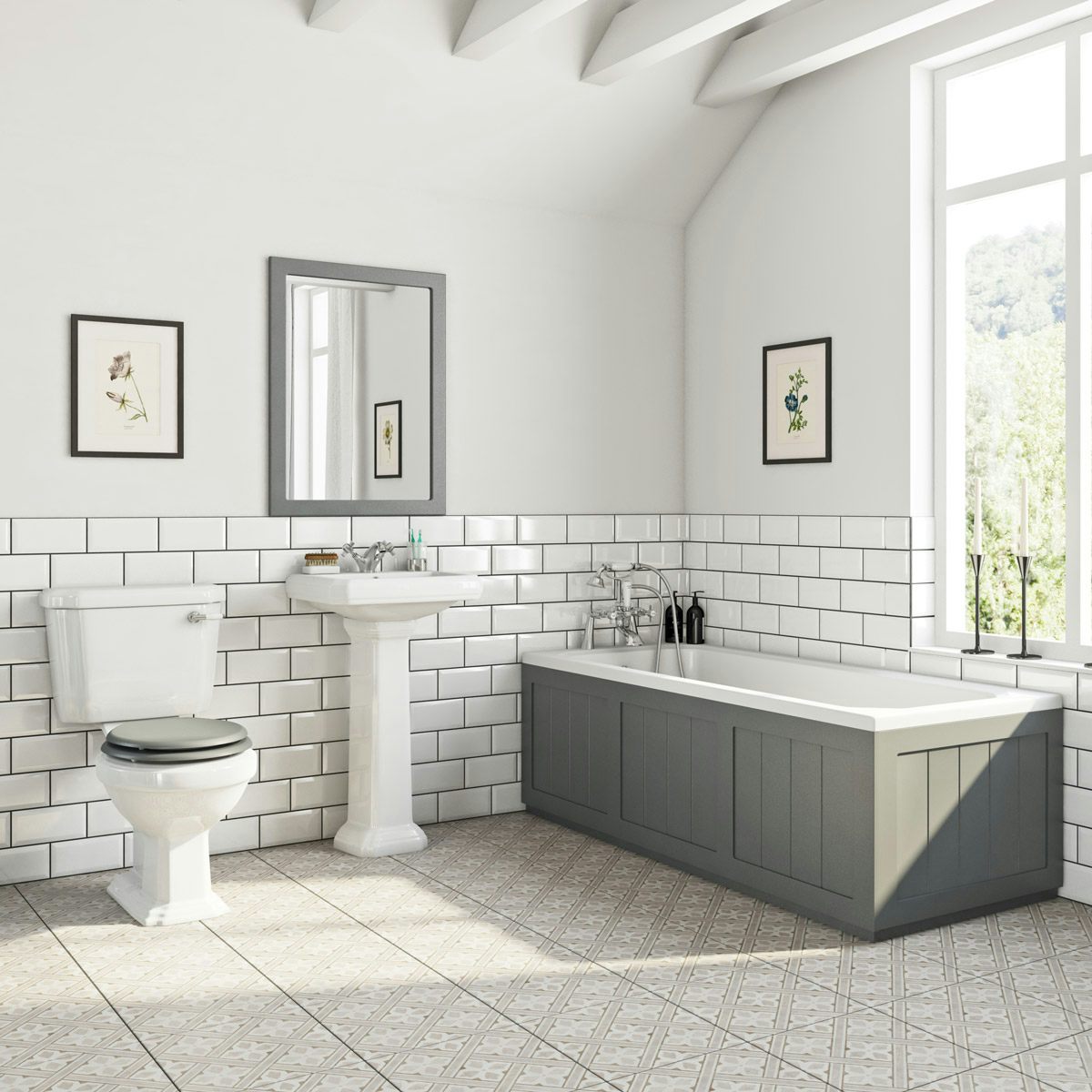 Orchard Dulwich stone grey bathroom suite with straight bath 1700 x 700mm