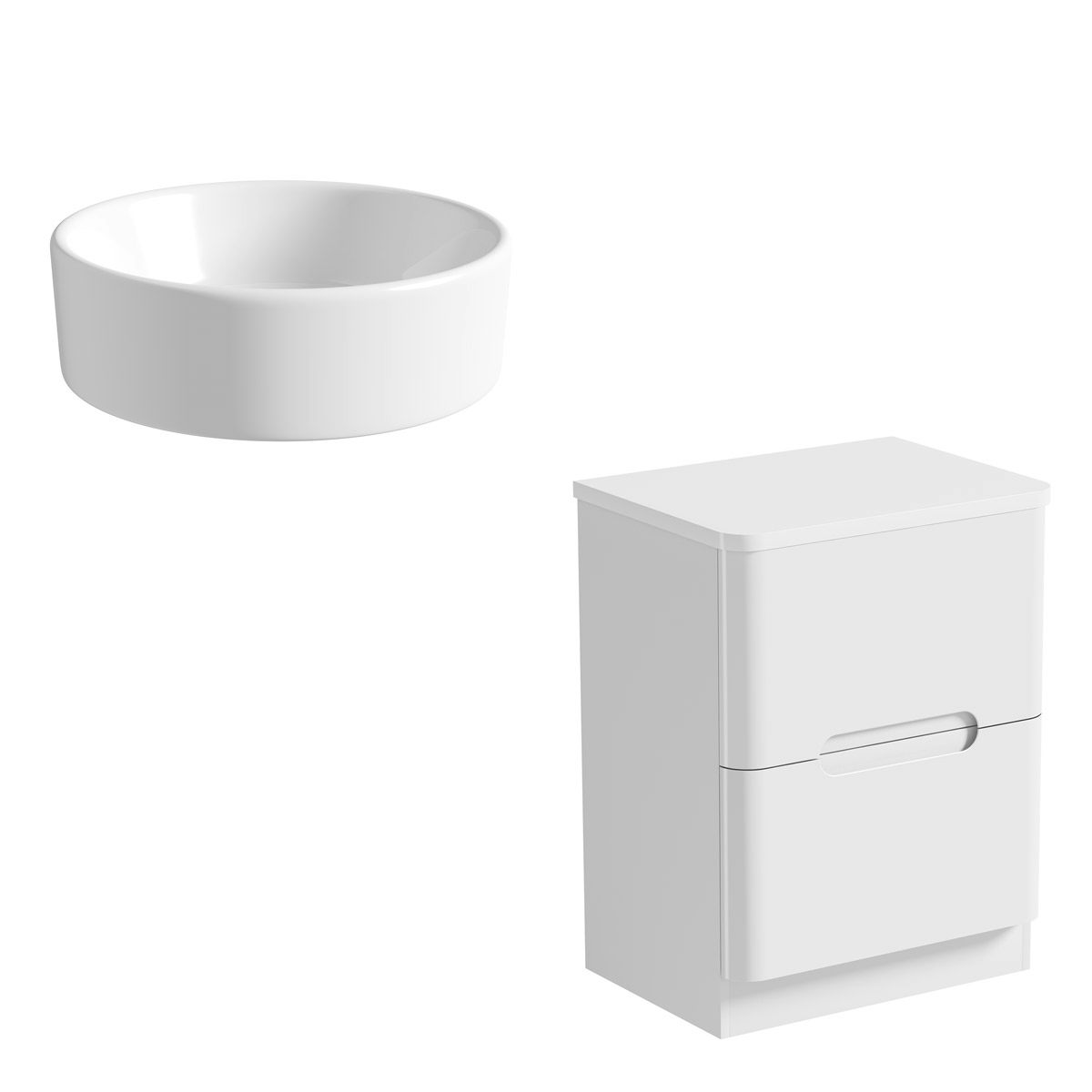 Mode Ellis white floorstanding vanity drawer unit and countertop 600mm with Calhoun basin
