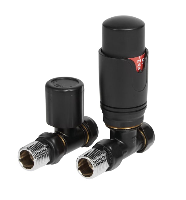 The Heating Co. Thermostatic straight radiator valves with lockshield - black