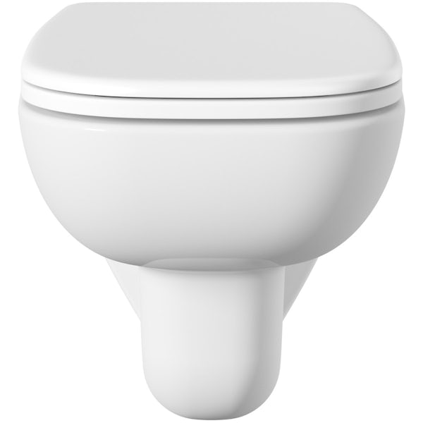 Duravit D-Code rimless wall hung toilet with soft close toilet seat