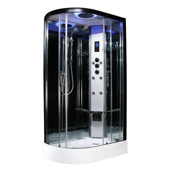 Insignia Premium black framed offset quadrant right handed hydro-massage shower cabin 1100 x 700