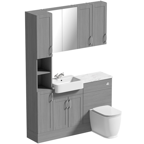 The Bath Co. Newbury dusk grey tall fitted furniture & storage combination with white marble worktop