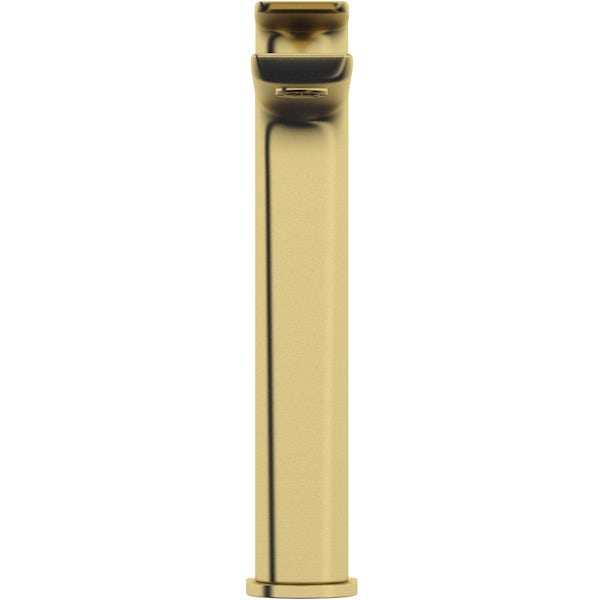 Mode Deacon brushed brass high rise basin mixer tap