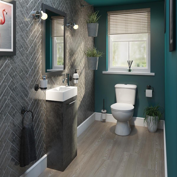 Clarity Compact riven grey floorstanding cloakroom suite with close coupled toilet