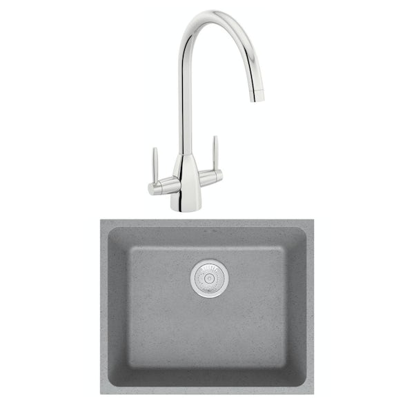 Schon Terre Cobblestone grey 1.0 bowl kitchen sink with Schon dual lever kitchen tap