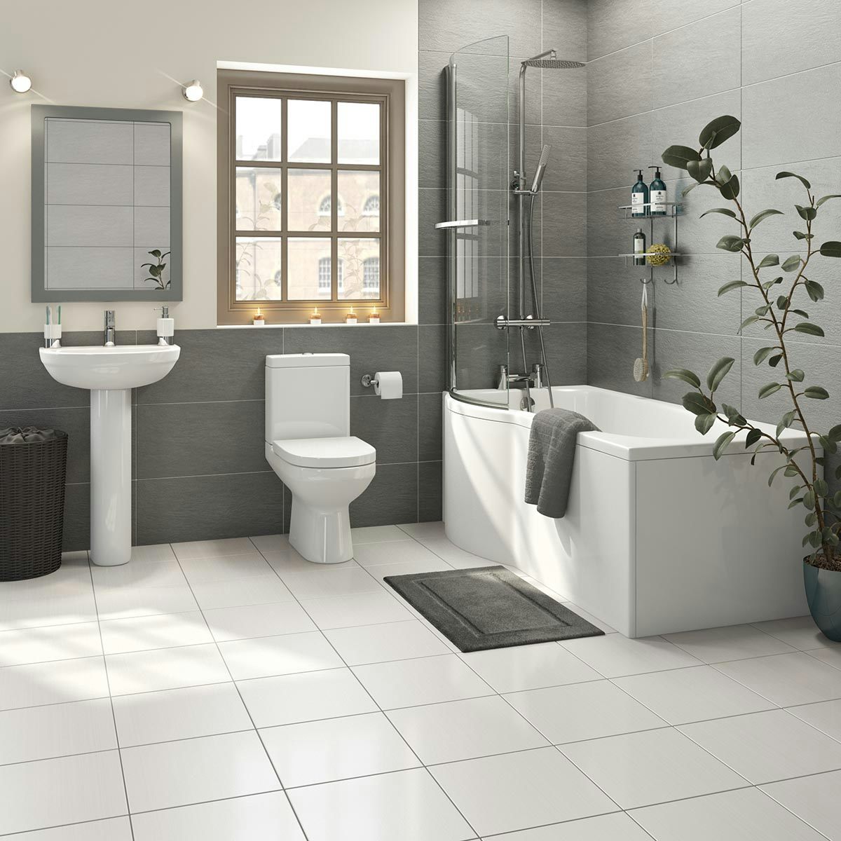 Orchard Balance bathroom suite with left handed P shaped shower bath ...