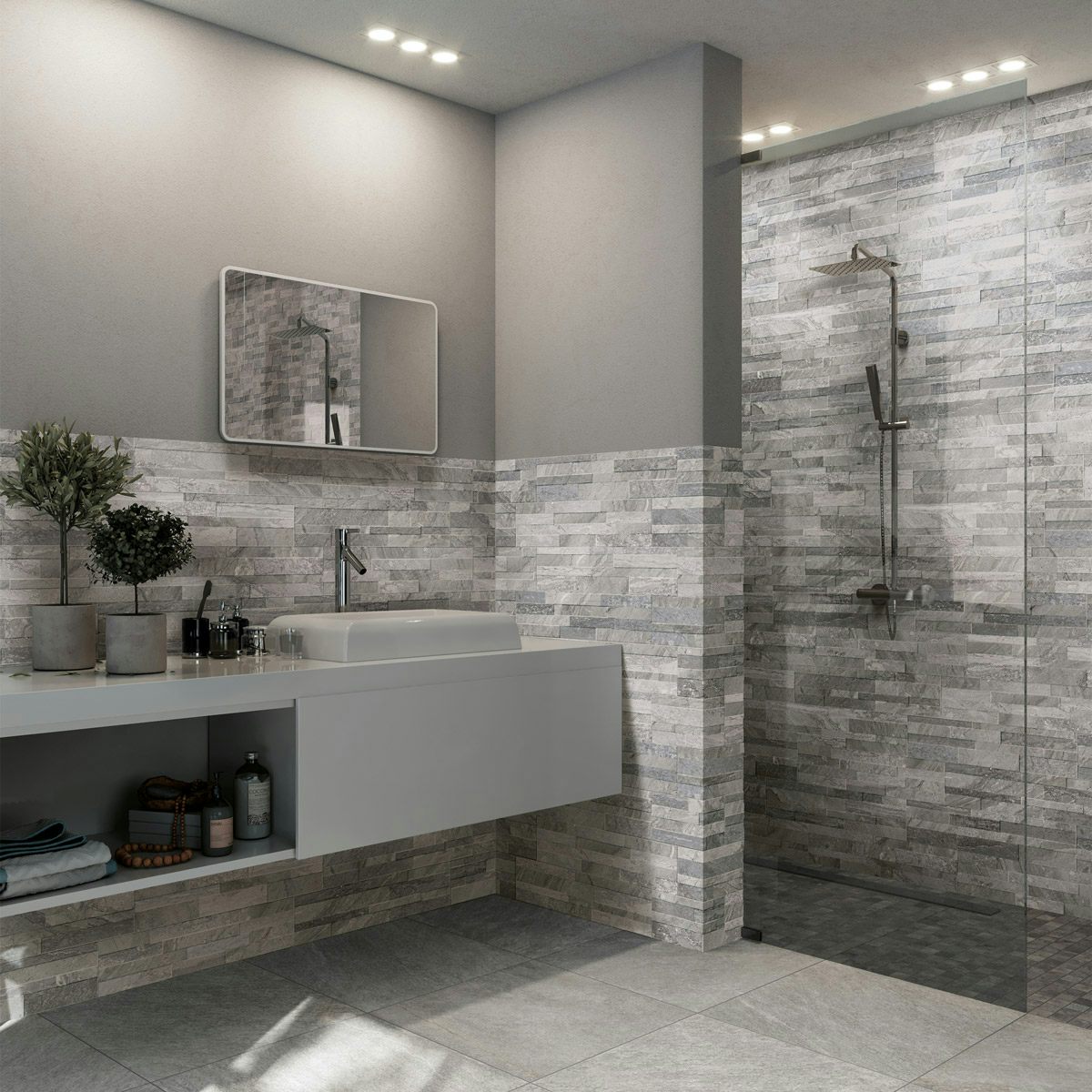 Bolsena Grey Split Face Stone Effect, Stone Bathroom Tile