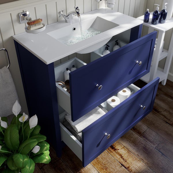 The Bath Co. Camberley navy floorstanding vanity unit and ceramic basin 800mm with tap