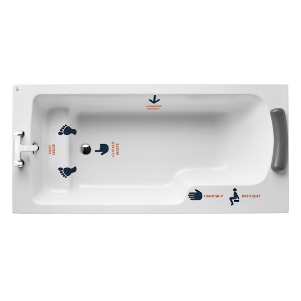 Ideal Standard Concept Freedom Idealform Plus right handed shower bath 1700 x 800 with front bath panel and bath waste