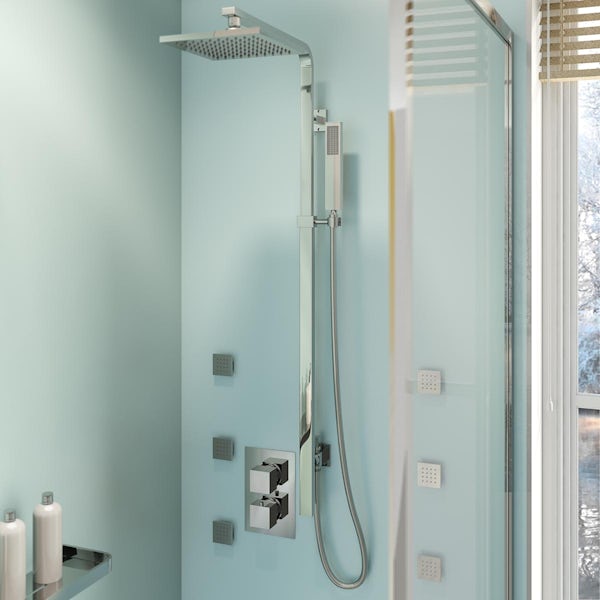 Mode Ellis twin thermostatic shower set with body jets and risker kit