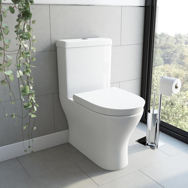 Orchard Derwent round shrouded close coupled rimless toilet with wrap over soft close seat
