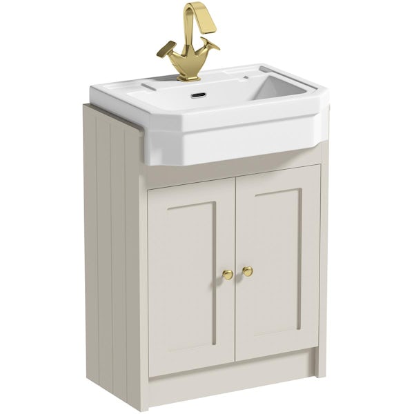 Orchard Dulwich stone ivory floorstanding vanity unit and Eton semi recessed basin 600mm - brushed brass