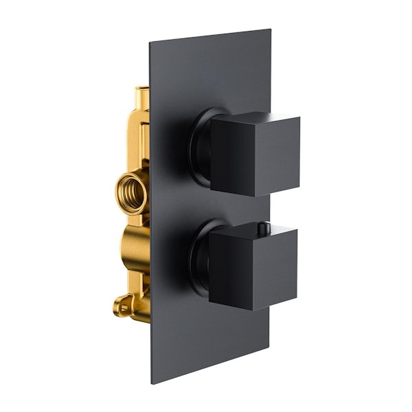 Orchard bathrooms matt black square wall shower and thermostatic twin valve set