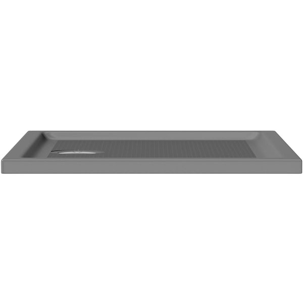Mode 6mm matt black shower enclosure with grey anti slip shower tray 1200 x 800
