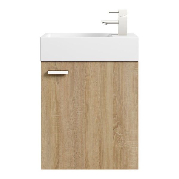 Clarity Compact oak wall hung vanity unit and basin 410mm with tap