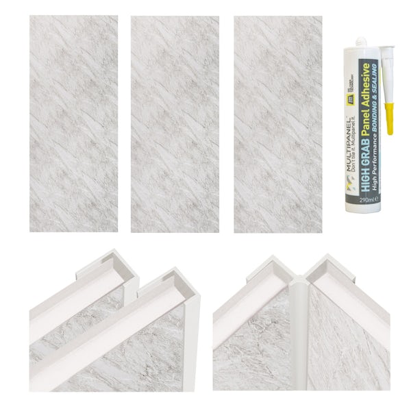 Multipanel Economy Roman Marble shower wall panel installation set for enclosures over 1000 x 1000