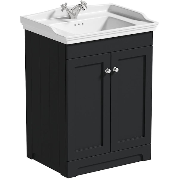 The Bath Co. Ascot graphite floorstanding vanity unit and ceramic basin 600mm with tap