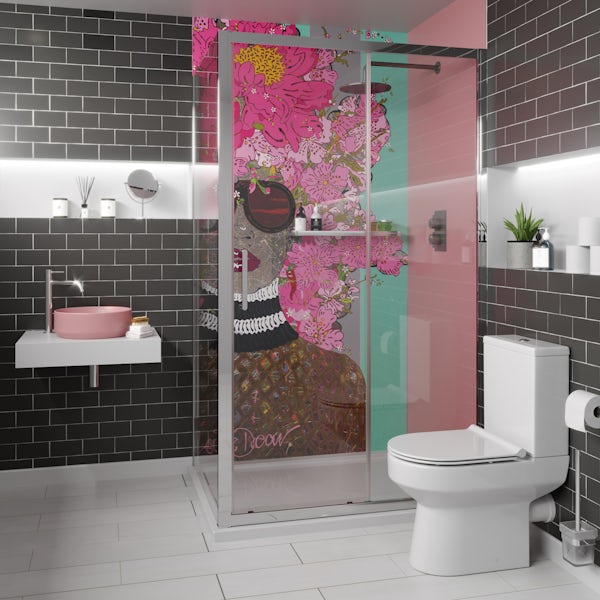 Louise Dear Kiss Kiss Bam Bam Hot Pink bathroom suite with rectangular shower enclosure and tray