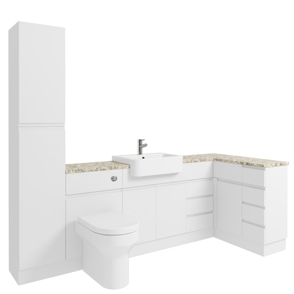 Orchard Wharfe white corner large drawer fitted furniture pack with beige worktop
