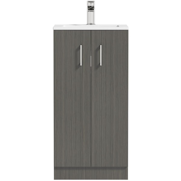Orchard Lea avola grey floorstanding vanity unit 420mm and Derwent square close coupled toilet suite
