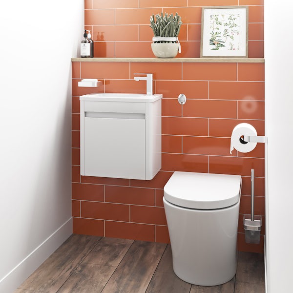 Mode De Gale white cloakroom wall hung vanity unit and right hand basin 410mm