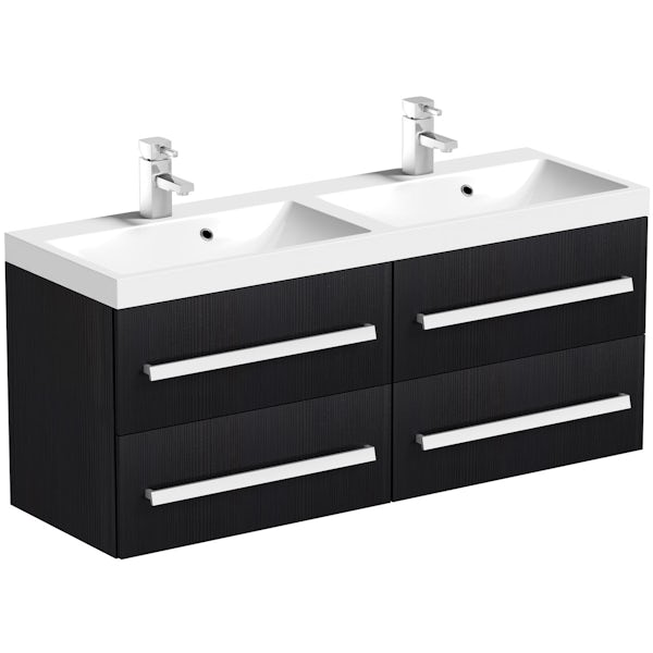 Orchard Wye essen black wall hung double vanity unit and basin 1200mm with tap
