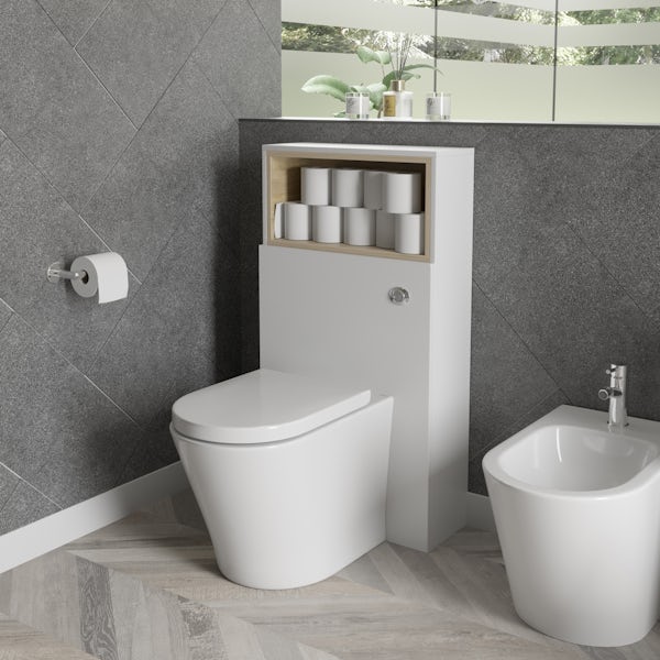 Mode Tate II white & oak back to wall unit and toilet with soft close seat