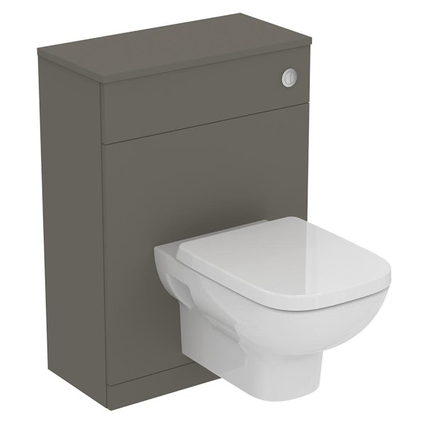 Ideal Standard i.life A quartz grey matt back to wall unit with rimless wall hung toilet and concealed cistern