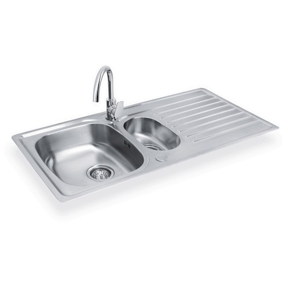 Bristan Inox easyfit universal sink 1.5 bowl stainless steel with raspberry tap