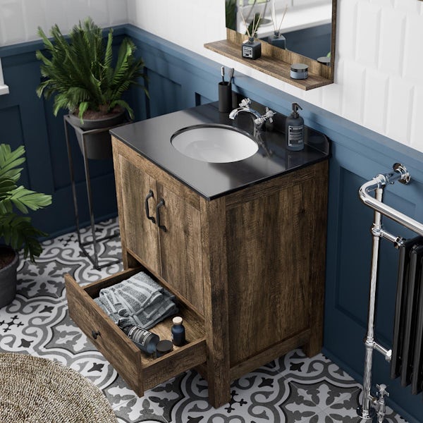 The Bath Co. Dalston floorstanding vanity unit and black marble basin 650mm with mirror