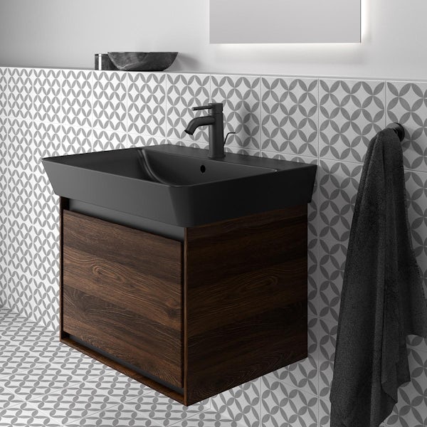 Ideal Standard silk black Connect Air Cube 1 tap hole wall mounted basin 600mm