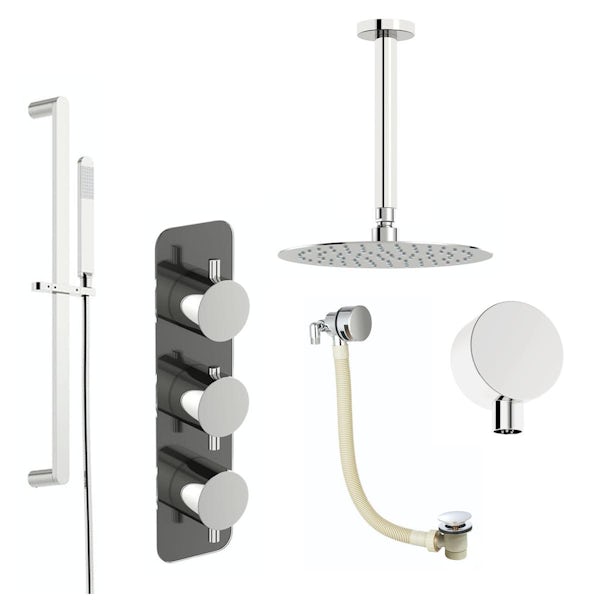 Mode Heath triple thermostatic complete shower set with bath filler, sliding rail and ceiling shower head
