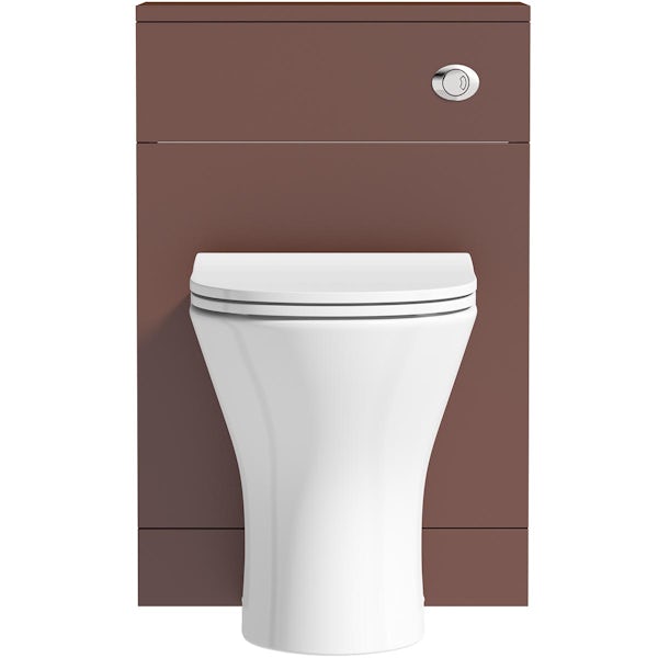 Orchard Lea tuscan red slimline back to wall unit 500mm and Derwent round back to wall toilet with seat