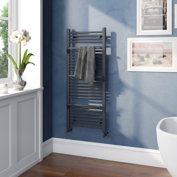 Mode Rohe anthracite grey heated towel rail with hangers 1200 x 500