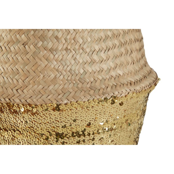 Large natural and gold sequin seagrass basket