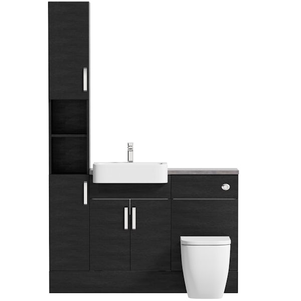 Reeves Nouvel quadro black tall fitted furniture combination with mineral grey worktop