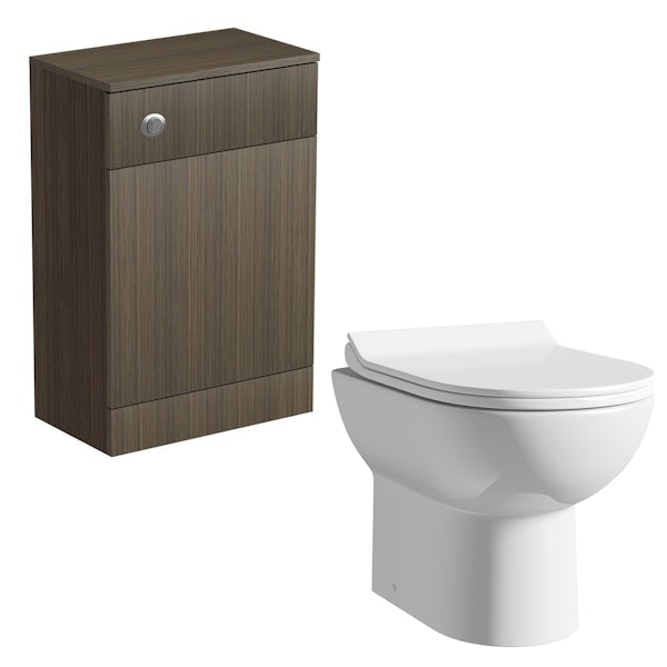 Orchard Wye walnut back to wall toilet unit with Eden contemporary back to wall toilet
