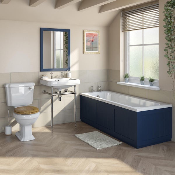 Orchard Dulwich matt navy washstand suite with straight bath 1700 x 700mm