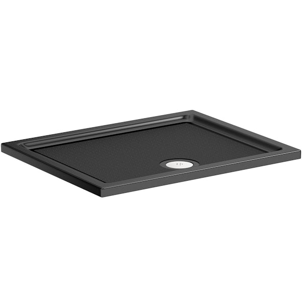 Mode 8mm black framed wet room glass panel with black anti-slip tray