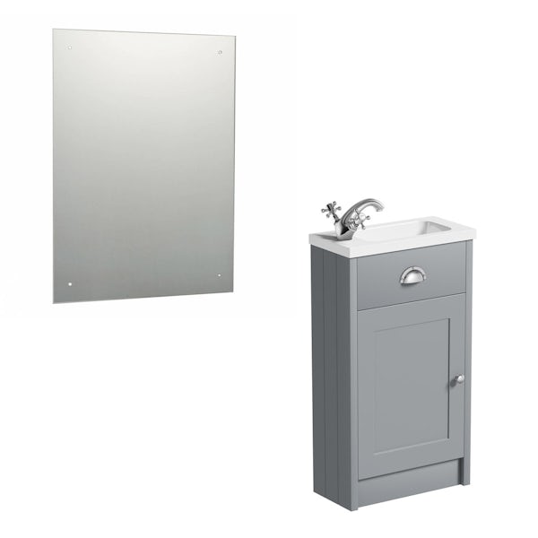 The Bath Co. Dulwich grey cloakroom vanity unit and rectangular drilled mirror 600 x 450