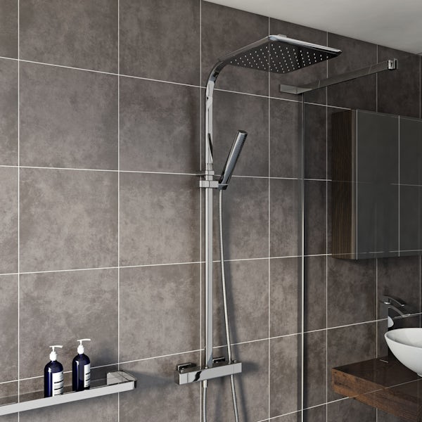 Mode Tate bathroom suite with straight bath, shower and taps