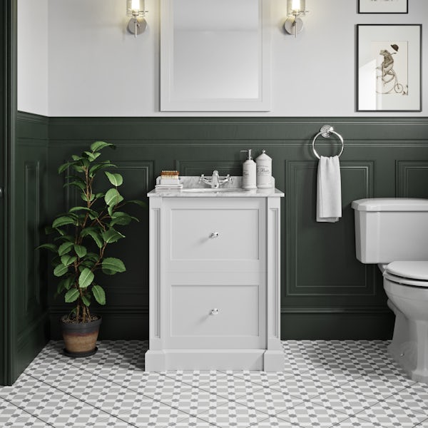 The Bath Co. Burghley matt white floorstanding vanity unit and white marble basin 900mm with tap