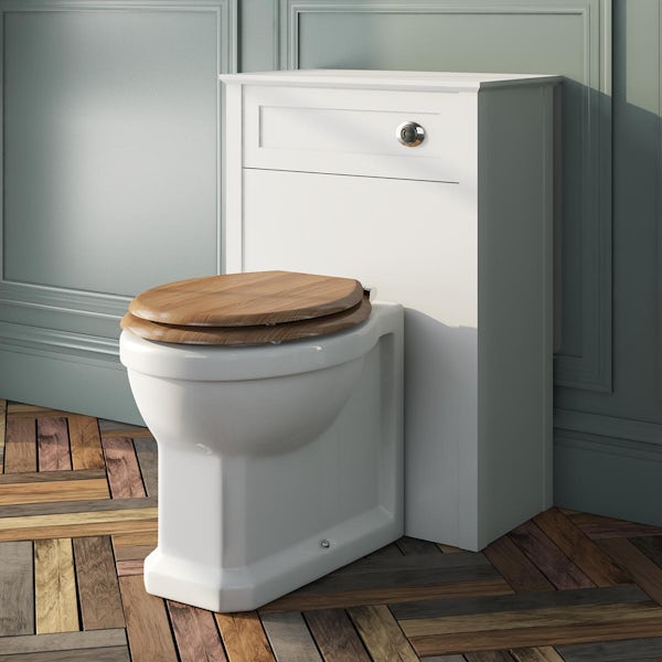 The Bath Co. Camberley back to wall toilet with solid oak soft close seat